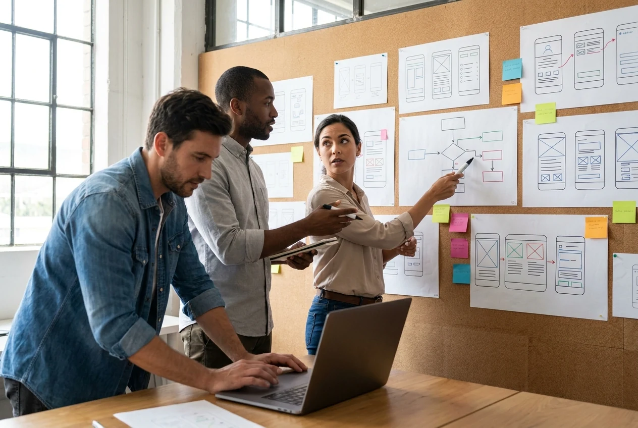 Design team actively collaborating during a website design sprint