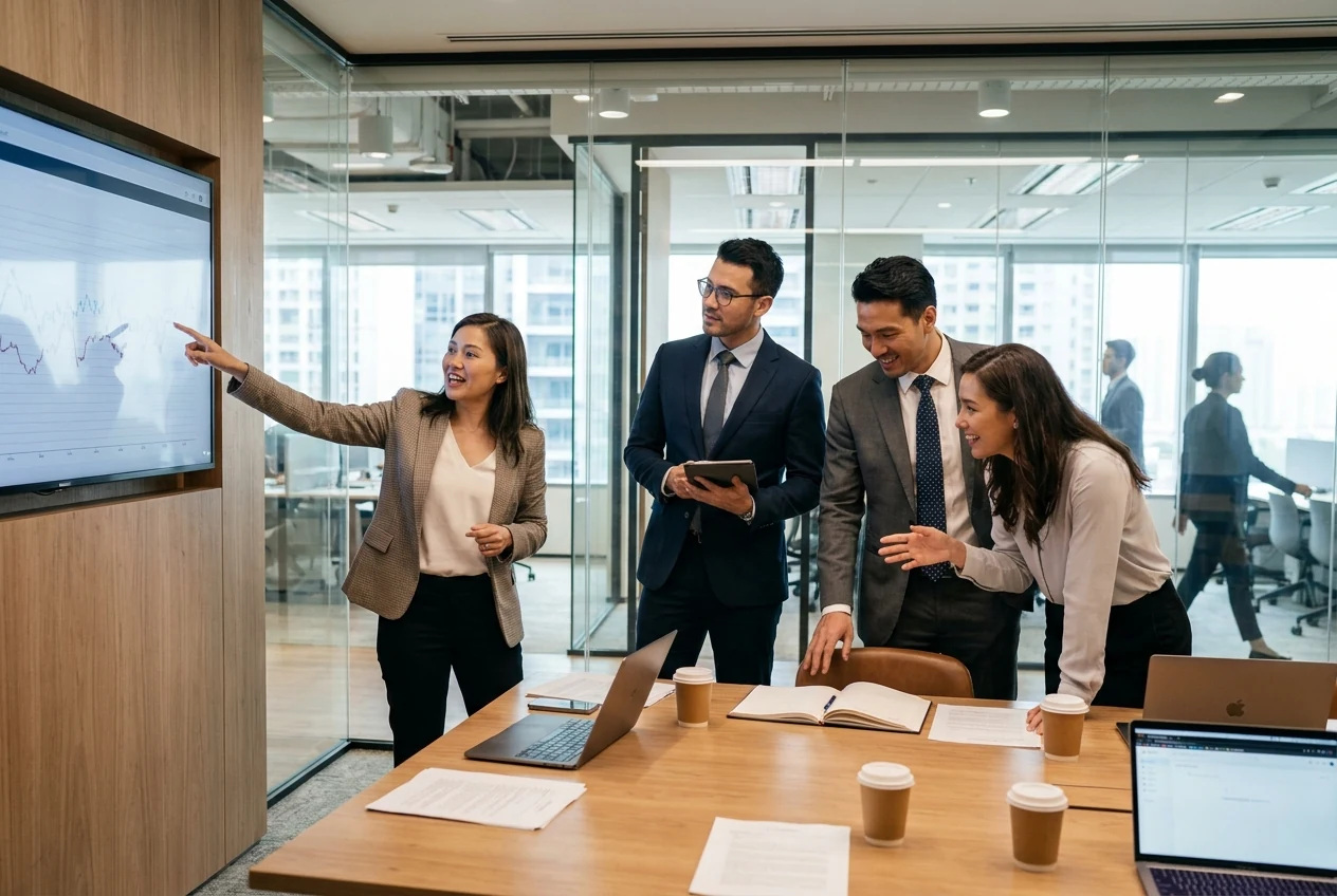 Legal team actively preparing a case in a collaborative workspace