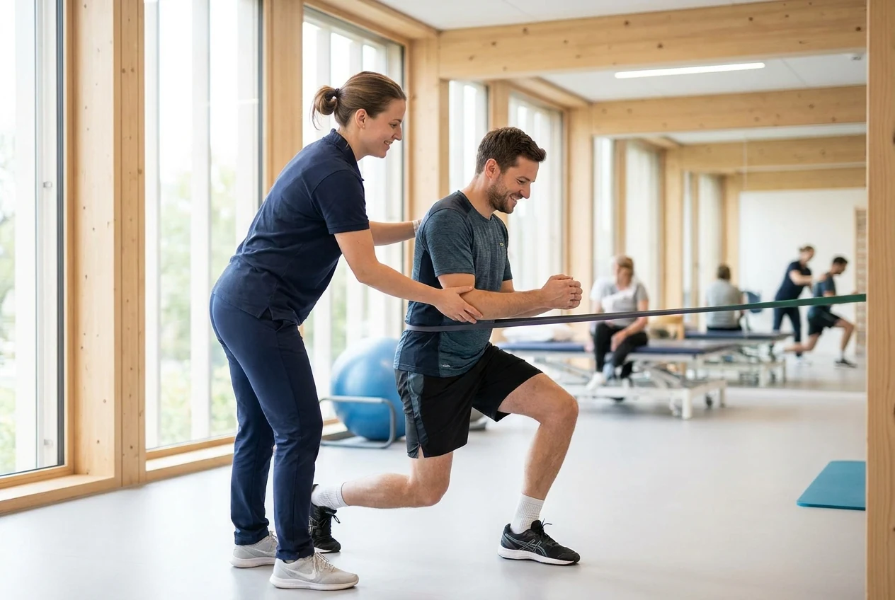 Therapist supporting an active rehabilitation movement